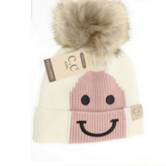 CC Kids Beanie Wear a Smile Ivory/Rose - Picture 1 of 6